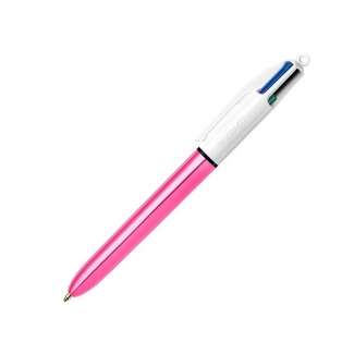 Bic 4 Colours Shine Boligrafo de Bola Retractil - Punta de 1mm - Trazo de 0.4mm - Tinta con Base de Aceite - Cuerpo Rosa Metalizado/Blanco - 4 Colores · Pack de 12 uds.