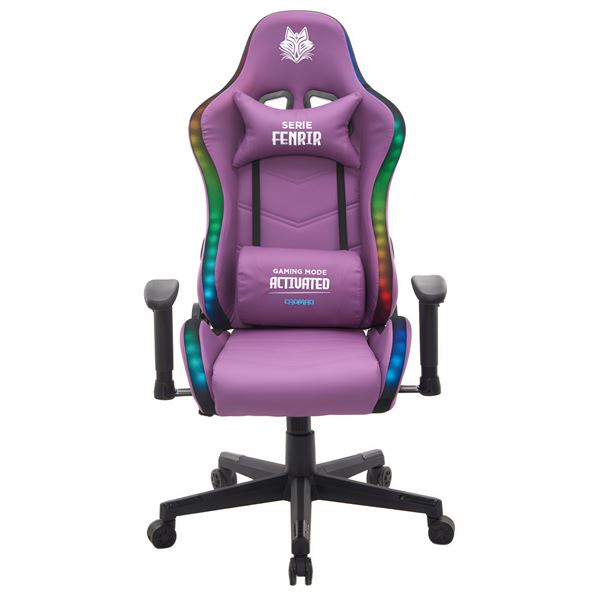 Cromad Serie Fenrir Silla Gaming RGB - Estructura Robusta - Piel Sintetica de Alta Calidad - Altura Regulable con Piston de Gas Clase 2 - Respaldo Reclinable - Cojin Lumbar y Cervical - Repo