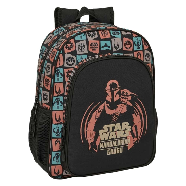 Safta Mandalorian and Grogu Mochila - 15L - Adaptable a Carro - Bolsillo Frontal - Portabotellas - Cremallera con Doble Tirador - Asa de Mano - Hombreras y Espalda Acolchada - 32x38x12cm - Color Negro