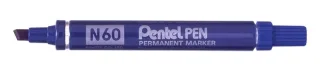 Pentel Pen N60 Rotulador Permanente - Punta Biselada Resistente y Duradera - Resistente a Agua y Luz - Color Azul · Pack de 12 uds.