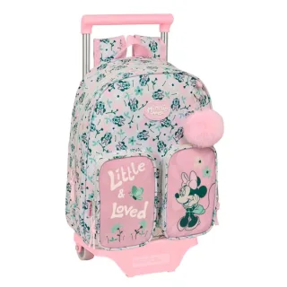 Safta Minnie Mouse Minty Mochila con Carro - Portabotellas - Hombreras Acolchadas - Mochila Extraible - Material Resistente - 10L - 280x100x340mm - Color Rosa Pastel