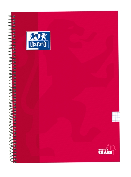 Oxford School Classic Cuaderno Espiral Tapa Extradura Write&Erase - Folio 4x4 con Margen - 80 Hojas - Color Rojo · Pack de 5 uds.