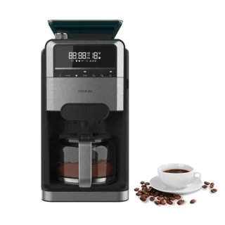 Cecotec Coffee 66 Grind and Brew Cafetera de Goteo de 12 Tazas - 1400W - Jarra de 1.5L - Programable - Acabados en Acero Inoxidable - Deposito y Molinillo Integrado - Color Negro y Gris