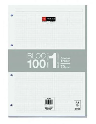 Miquel Rius Bloc1 Bloc Encolado Formato A4 - 100 Hojas de 70gr con 4 Taladros - Banda de las Hojas Gris - Base de Carton - Cuadricula 5x5
