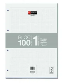 Miquel Rius Bloc1 Bloc Encolado Formato A4 - 100 Hojas de 70gr con 4 Taladros - Banda de las Hojas Gris - Base de Carton - Cuadricula 5x5