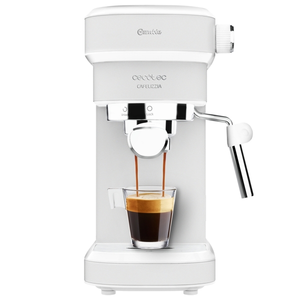 Cecotec Cafelizzia 790 White Cafetera Espresso - 1350W - Presion de 20Bar - Vaporizador Orientable - Deposito 1.2L - Doble Salida de Cafe - Sistema de Ahorro Energetico - Color Blanco