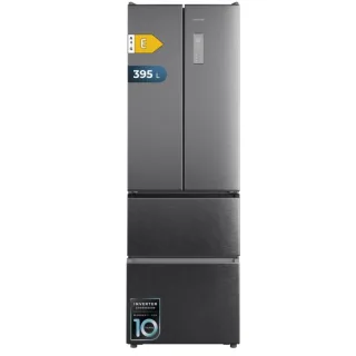 Cecotec Bolero CoolMarket Combi F2D 395 Inox E Frigorifico Puerta Francesa de 4 Puertas - Capacidad 395L - Compresor Inverter - Frio Envolvente - Clase E - 185x59.5x68cm - Color Gris Oscuro