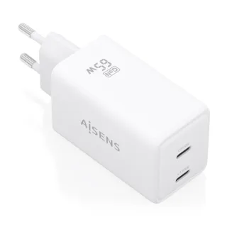 Aisens Cargador GaN 65W - 2xUSB-C PD3.0 QC4.0 - Tecnologia AI - Color Blanco