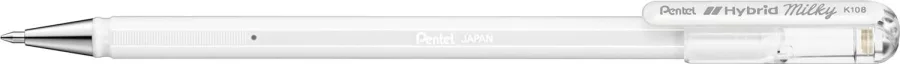 Pentel Hybrid Milky Boligrafo de Bola - Punta Fina 0.8mm - Trazo 0.4mm - Tinta de Gel Opaca - Color Blanco Pastel · Pack de 12 uds.