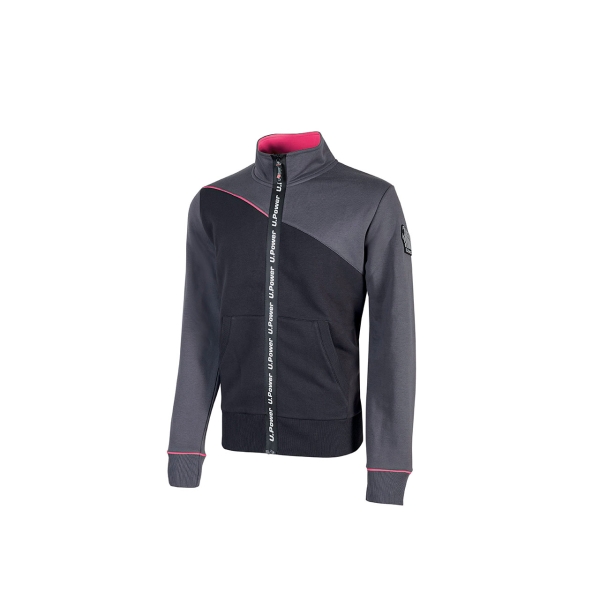 Upower Uranus Lady Sudadera de Trabajo para Mujer - Talla 2XL - Cremallera Impermeable, Ribetes Fluorescentes, sin Capucha, Ajuste Perfecto, Proteccion DPI1, Algodon y Poliester - Color Gris Fucsia