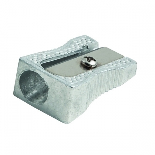 Faibo Afilalapiz Metalico para Lapices de hasta 8mm - Forma de Cuña - Color Aluminio · Pack de 24 uds.