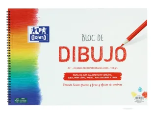 Oxford Dibujo Escolar Bloc Espiral A3+ - Tapa Blanda/Contratapa Rigida - 20 Hojas 130gr Liso · Pack de 5 uds.