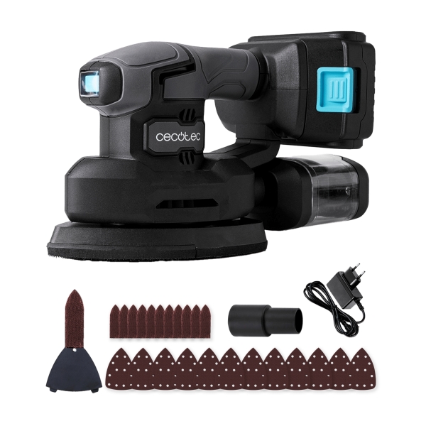 Cecotec PerfectSurface 2120 Delta Lijadora Orbital Inalambrica - Bateria 2.000mAh - 28.000 Vibraciones por Minuto - Incluye Accesorios - Conector para Aspiradora - Deposito de Polvo - Color