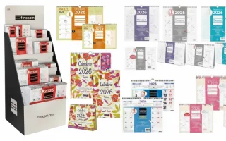 Finocam Expositor de Pie con 169 Calendarios Neutros Surtidos - Anual 2026 - Estructura de Carton - Color Surtidos