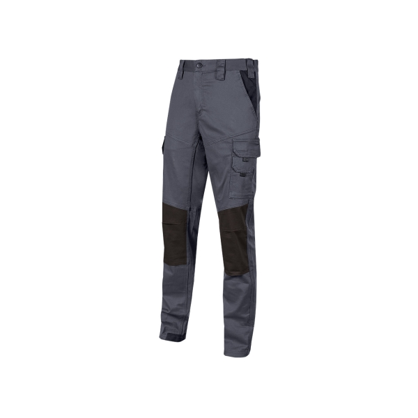 Upower Majo Pantalon de Trabajo Slim-Fit - Talla 2XL - Algodon Elastico, Multiples Bolsillos, Detalles Reforzados, Cinta Reflectante, Correa Porta Martillo, Proteccion Lumbar - Color Gris Os