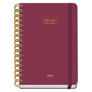 Dohe Premium Agenda Escolar 26/27 - Formato A5 - Dia Pagina - Papel Offset Ahuesado 80g - Cubierta de Carton Plastificado - Espiral Metalica Doble - Goma - 15x21x4cm - Color Burdeos