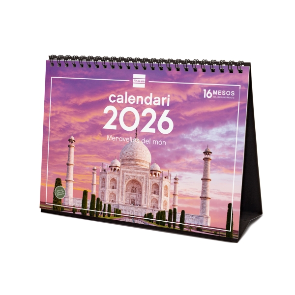 Finocam Calendario de Sobremesa en Catalan - Anual 2026 - Imagenes Variadas - Espacio para Escribir - Tematica de Maravillas Del Mundo