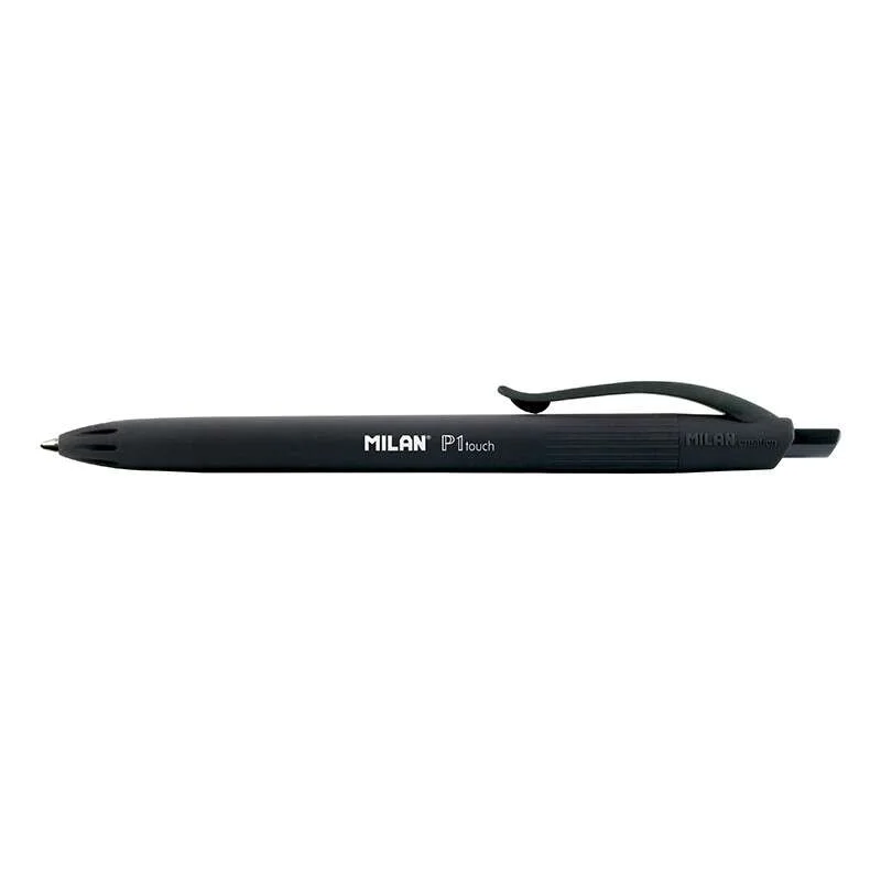 Milan P1 Touch Boligrafo de Bola Retractil - Punta Redonda 1mm - Tinta de Aceite - Escritura Suave - 1.200m de Escritura - Color Negro · Pack de 25 uds.