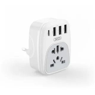 XO Adaptador de Enchufe Internacional - Potencia 2500W - USBx3 + USB-C - Color Blanco