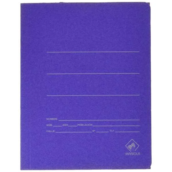 Mariola Carpeta de Carton con Bolsa Folio 500gr/m2 - Medidas 34x25x1cm - Cierre con Goma Elastica - Color Azul Mate · Pack de 20 uds.