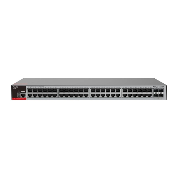 Ruijie RG-S2915-48GT4MS-L Switch con Auto-Negociacion - 48 Puertos Ethernet hasta 1Gbps - 4x SFP hasta 2.5Gbps - Fuente de Alimentacion Fija - Color Negro y Gris