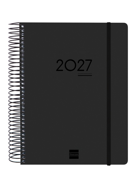 Finocam Ikon Agenda de Espiral Internacional - 16 Meses - 1 Dia por Pagina - Formato E10 - 155x212mm - Tapas de Polipropileno - Papel de 70g/m2 - Goma Elastica - Adhesivos Tematicos - Color Negro