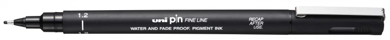 Uni-ball PIN12-200(S) Rotulador Calibrado - Punta Poliacetal 1.2mm - Ancho de Trazo 1.2mm - Tinta Pigmentada Resistente al Agua y Luz - Color Negro · Pack de 12 uds.