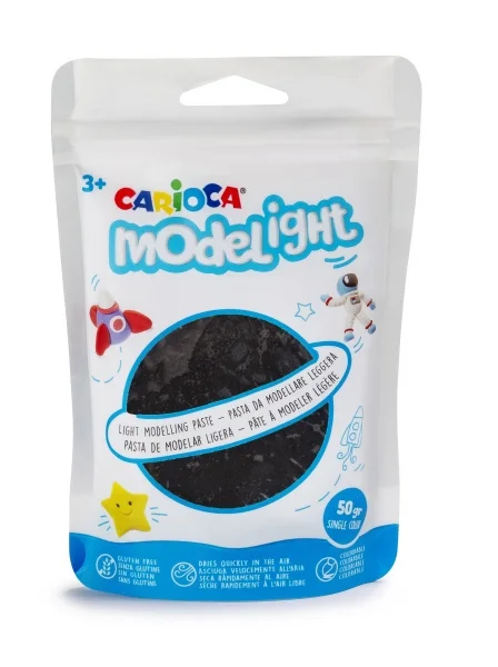 Carioca Modelight Pack de Pasta de Moldear Super Ligera - Elastica y Maleable - Se Seca al Aire - No Ensucia las Manos - Reutilizable con Agua - Color Negro