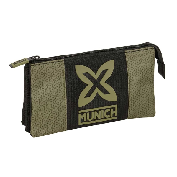 Safta Munich West Portatodo - 3 Compartimentos con Cremalleras - Bolsillo Interior - 0.6L - 220x30x120mm - Color Negro y Verde