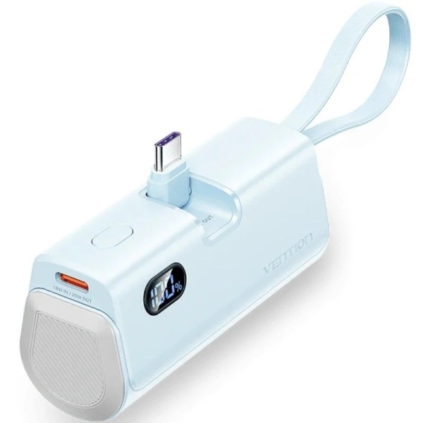 Vention Powerbank de 4800mAh - Potencia de Salida hasta 22.5W - Cable USB-C y Lightning Integrado - Pantalla Digital - Plegable - Color Azul
