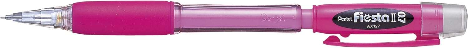 Pentel Fiesta II Portaminas HB 0.7mm con Goma - Incluye 2 Recargas - Grip de Goma - Diseño Ergonomico - Color Rosa · Pack de 12 uds.