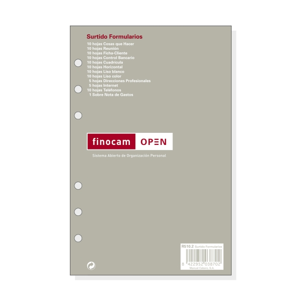 Finocam R510.2C Formularios Surtidos de Recambio para Agendas Open en Catalan - Formato 500 - 117x9x181mm - Color Surtidos