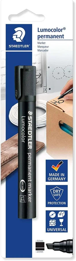 Staedtler Lumocolor 350 Pack de 1 Rotulador Permanente con Punta Biselada - Punta 2-5mm - Tinta Antisecado - Recargable - Color Negro