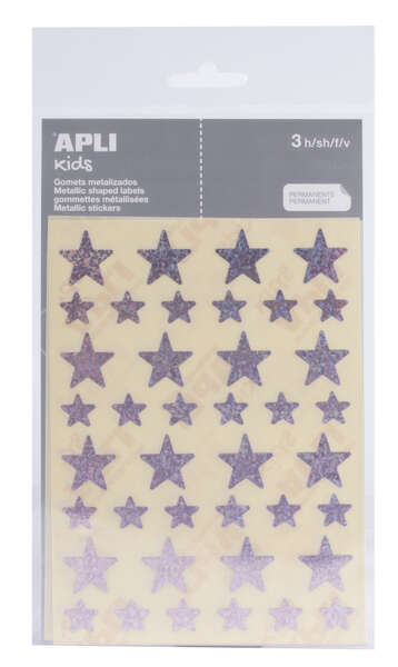 Apli Gomets Estrella Holograficos - Tamaño 12.5mm y 19.5mm - Adhesivo Permanente - 120 Gomets por Bolsa - Desarrollo de Habilidades y Creatividad - Rosa Holografico · Pack de 10 uds.