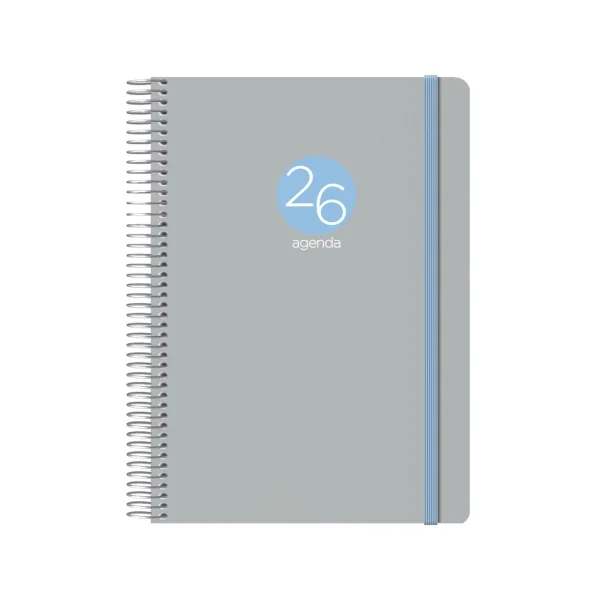 Dohe Menphis Agenda Anual - Dia Pagina - Cubierta de Plastico - Sabado y Domingo misma Pagina - Cierre con Goma Elastica - Tamaño 15x21cm - Color Gris