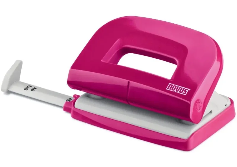 Novus E210 Fresh Perforadora Pequeña de Papel - Hasta 10 Hojas - Guia de Posicionamiento - Punzones 5.5mm - Color Rosa