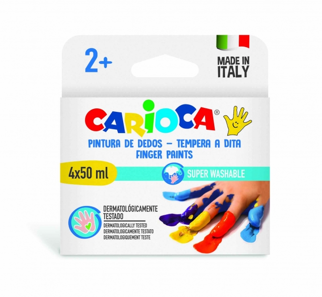 Carioca Temperas Dedo 50ml Pack de 4 Botes de Pintura de Dedos - Pensada para los mas Pequeños - Lavable de la Piel y Tejidos - Atoxicas y sin Olor - Maxima Creatividad y Diversion - Color V