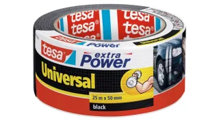 Tesa Extra Power Universal Cinta Adhesiva Americana Multiusos 50mm x 25 Metros - Fuerte Poder de Pegado - Se Rompe Facilmente con la Mano - Resistente a la Intemperie - Color Negro