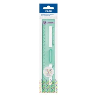 Milan New Look Regla de 20cm - Plastico Rigido - Transparente - Centimetros y Pulgadas - Color Verde