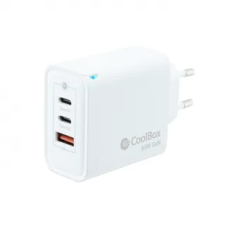Coolbox Cargador Pared GAN 65W USB-C/USB-C/USB-A
