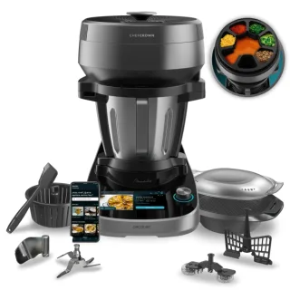 Cecotec Mambo CooKing Victory Robot de Cocina con Dispensador de Alimentos Automatico - Jarra de Acero Inoxidable 4.5L - Pantalla Tactil de 7" - Recetario - Vaporera - Color Negro y Gris