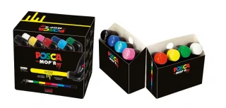 Posca PCM-22 Pack de 8 Marcadores de Pintura - Punta Redondeada de Gomaespuma 3-19mm - Tinta Base al Agua - Multi Efectos - No Permanente - Color Surtido