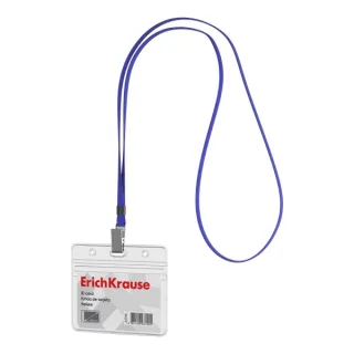 ErichKrause Funda para Tarjeta con Colgante - Orientacion Horizontal - PVC - Incluye Colgante Azul - Formato 58X98mm - Color Transparente