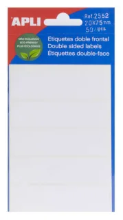 Apli Pack de 50 Etiquetas 20x75mm - 5 Hojas con 5 Etiquetas por cada Lado - Adhesivo Permanente - Menos Residuos - Color Blanco