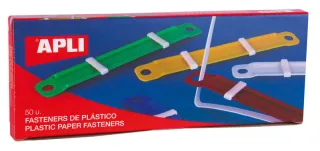 Apli Pack de 50 Fasteners de Plastico con Lengüeta - Tamaño 90x12mm - Cierre Compresor - Ideal para Organizar Papel - Colores Surtidos