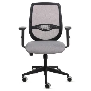 Fellowes Fluenza Silla de Oficina - Respaldo de Malla Transpirable - Reposabrazos Acolchados 2D - Ajuste por Elevacion a Gas - Tejido Ignifugo y Ruedas de 65mm - Color Gris/Negro