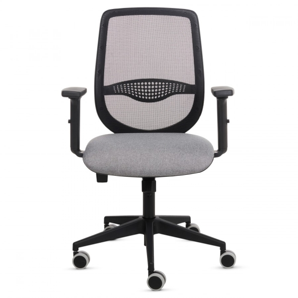 Fellowes Fluenza Silla de Oficina - Respaldo de Malla Transpirable - Reposabrazos Acolchados 2D - Ajuste por Elevacion a Gas - Tejido Ignifugo y Ruedas de 65mm - Color Gris/Negro