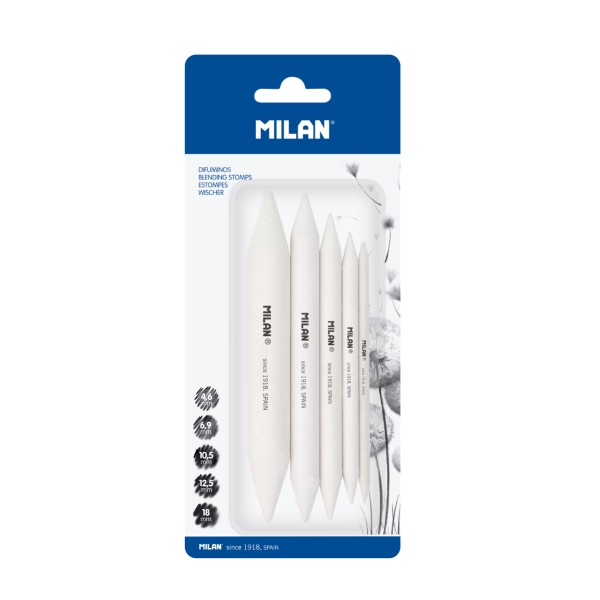 Milan Pack de 5 Difuminos - Formatos Surtidos - Recomendado para Bellas Artes - Color Blanco