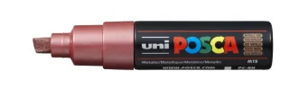 Posca PC-8K Marcador de Pintura - Punta Biselada Acrilica 8mm - Tinta Base al Agua - No Permanente - Resistente a la Luz - Ideal para Carteleria y Decoracion - Color Rojo Metálico · Pack de