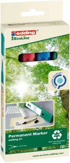 Edding 21 EcoLine Pack de 4 Rotuladores Permanentes - Punta Redonda - Trazo entre 1.5 y 3mm - 90% de Plastico Reciclado - Colores Surtidos